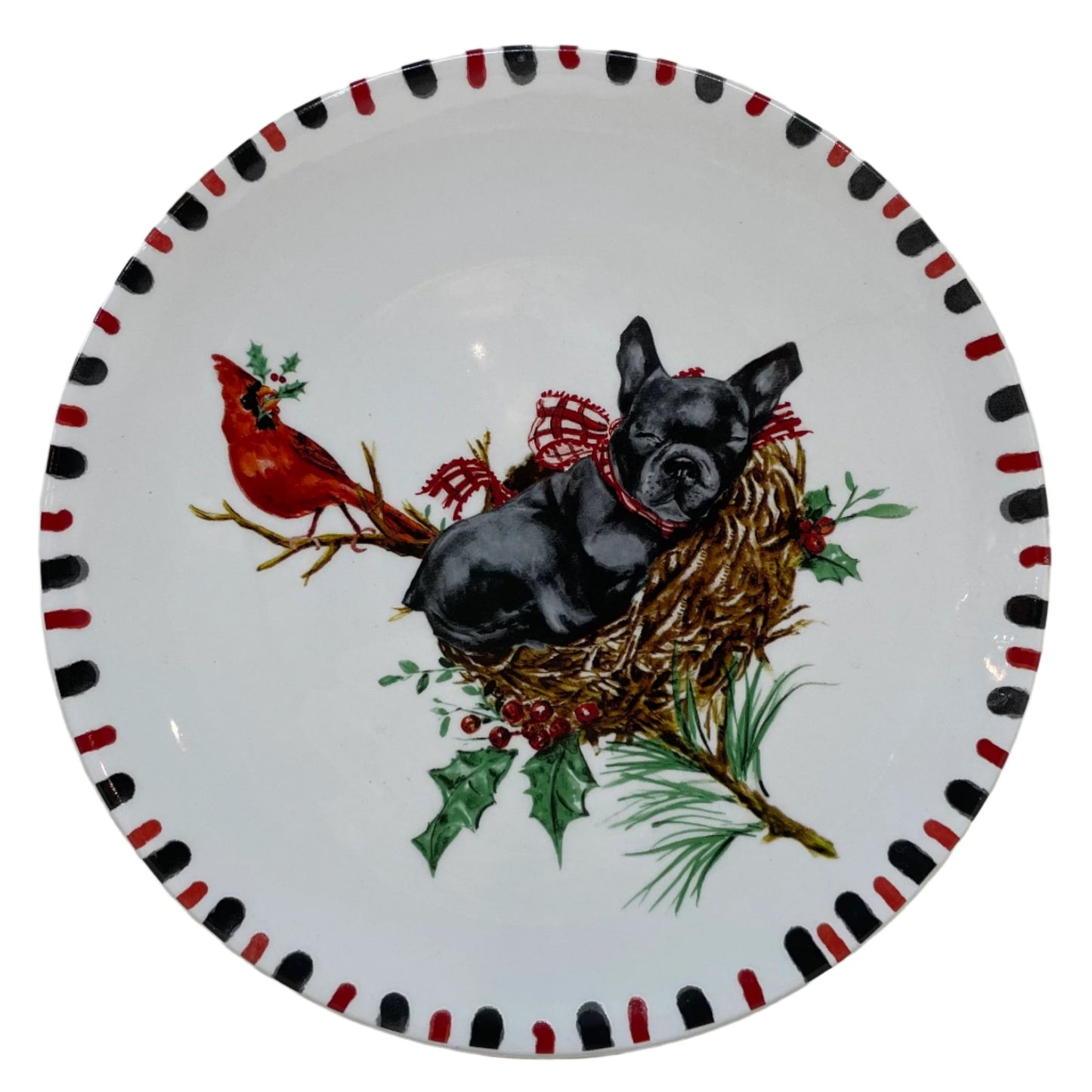 8"-Holiday Pug Plate with Cardinals