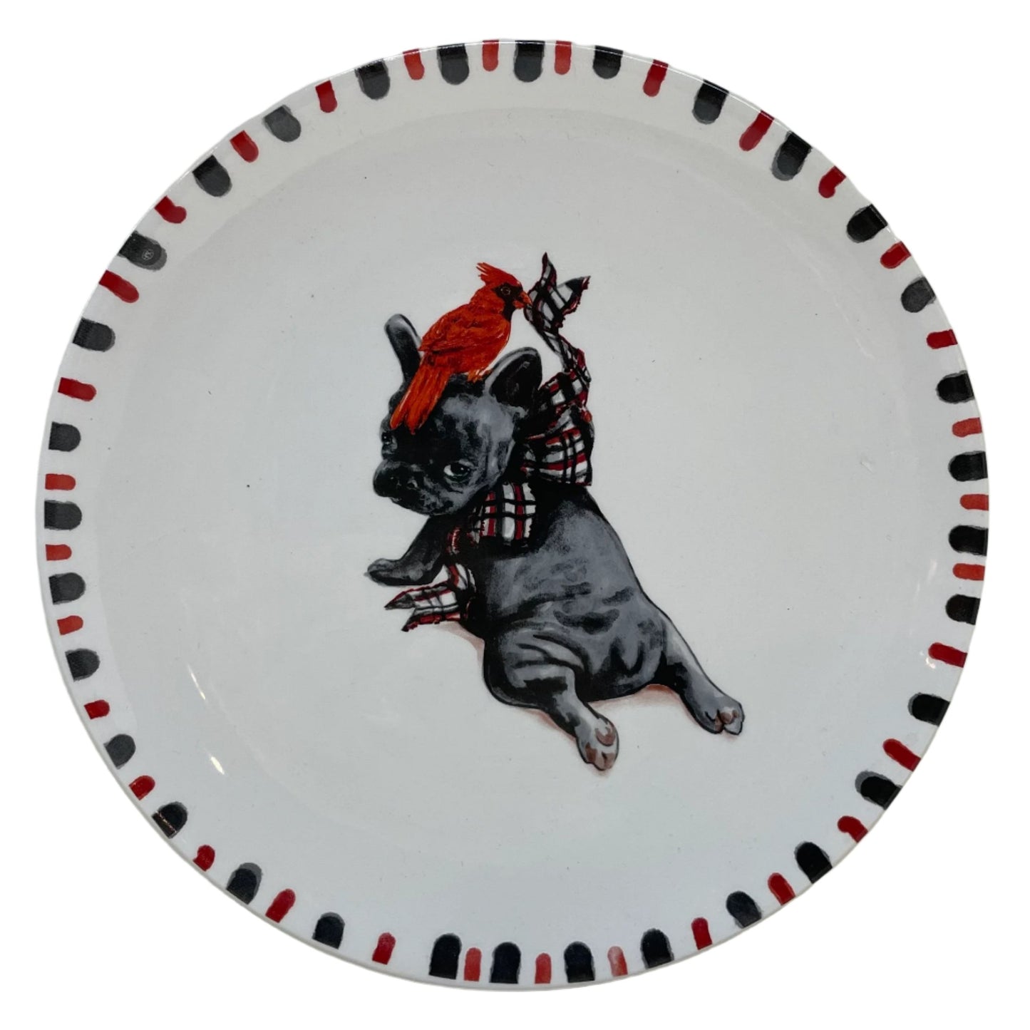 8"-Holiday Pug Plate with Cardinals