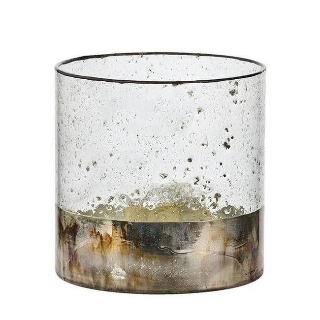 6.25" Seeded Glass Cylinder W/ Silver Bottom