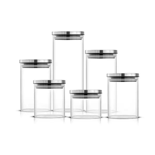 Storage Jars with Airtight Stainless Steel Lids - Set of 6