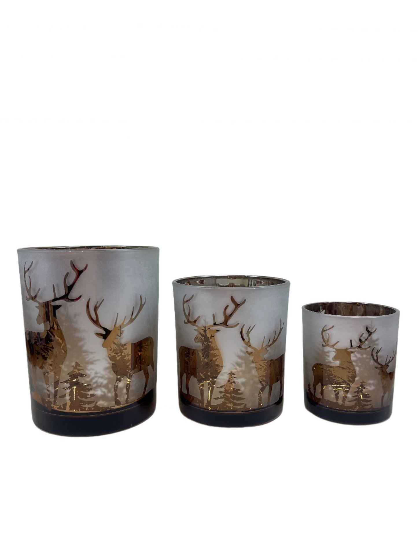 Frosted Glass With Rose Gold Interior Deer Winter