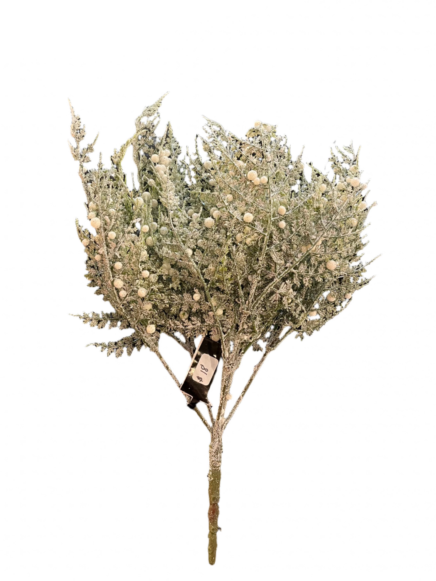 13 INCH GLITTERED SNOWY FERN BUSH W/MINI WHITE BERRIES