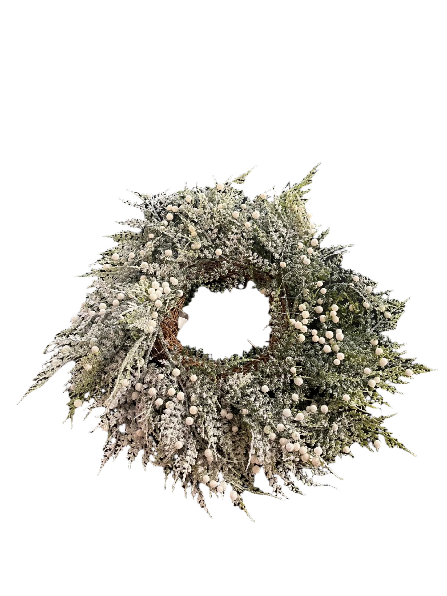 14.5 Inch Glittered Snowy Fern Candle Ring With Mini White Berries