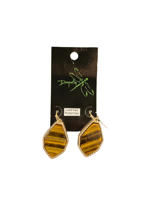 Bryce Stone Earrings Brown/Gold 1.25"