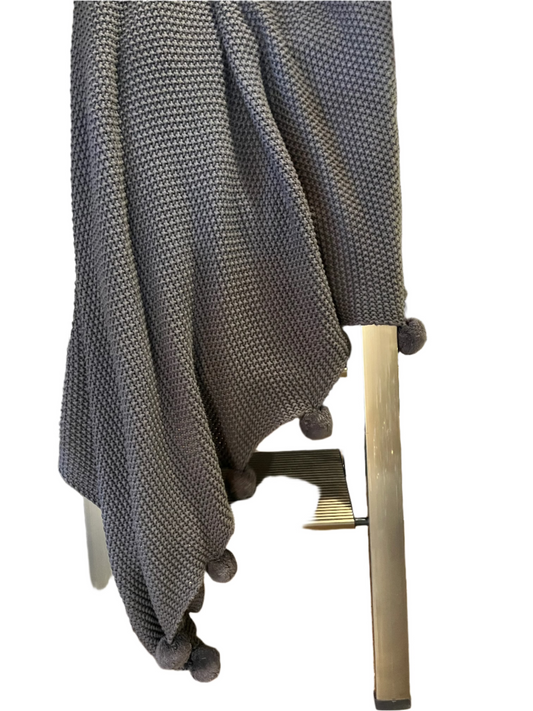 Gray Blanket with Poms