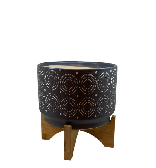 Gray Planter with Wooden Legs