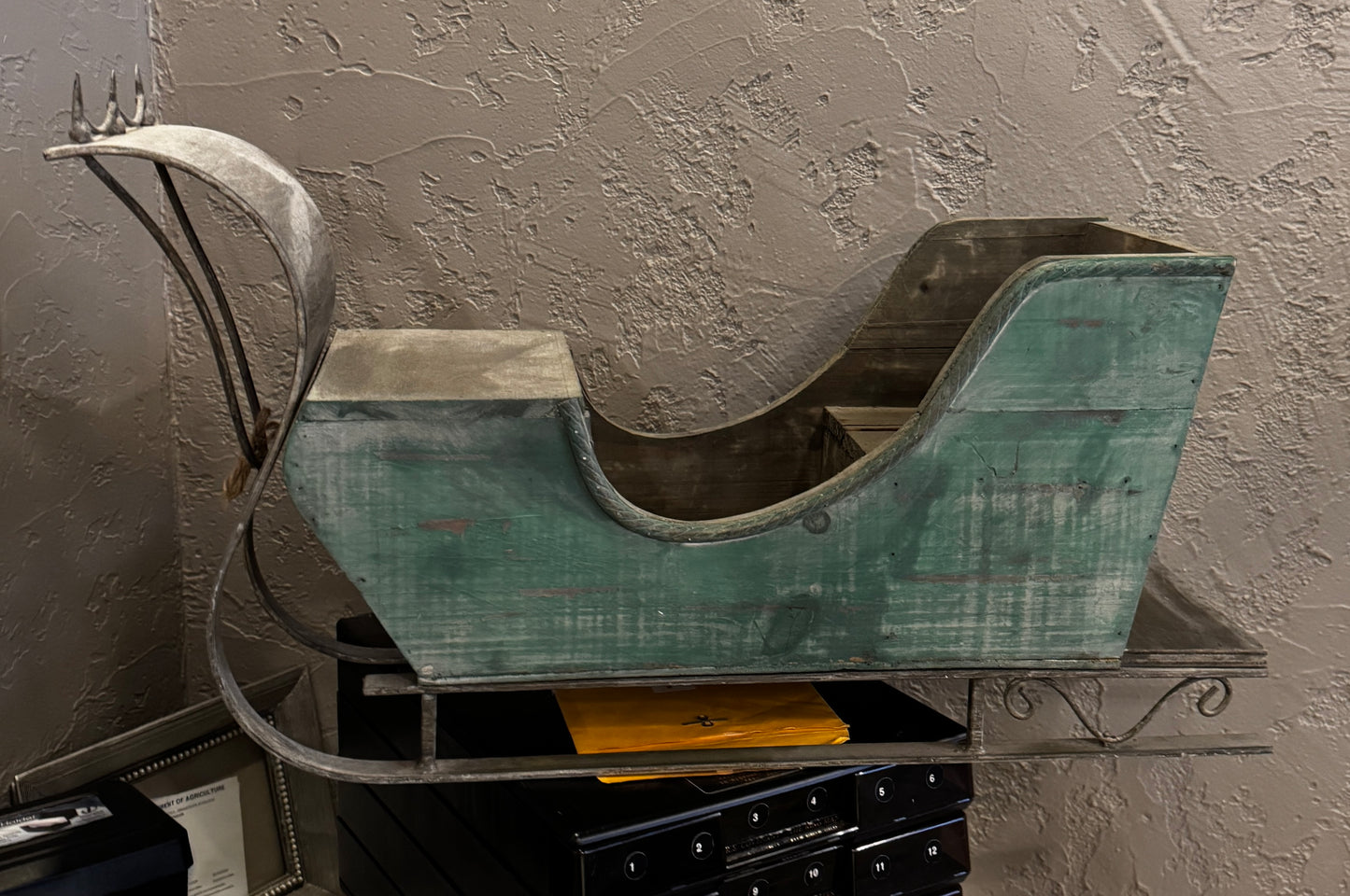 Rustic Wooden and Metal Sleigh |Green