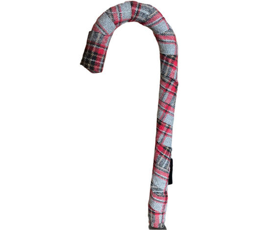 11 In. Red And Grey Plaid Candy Cane