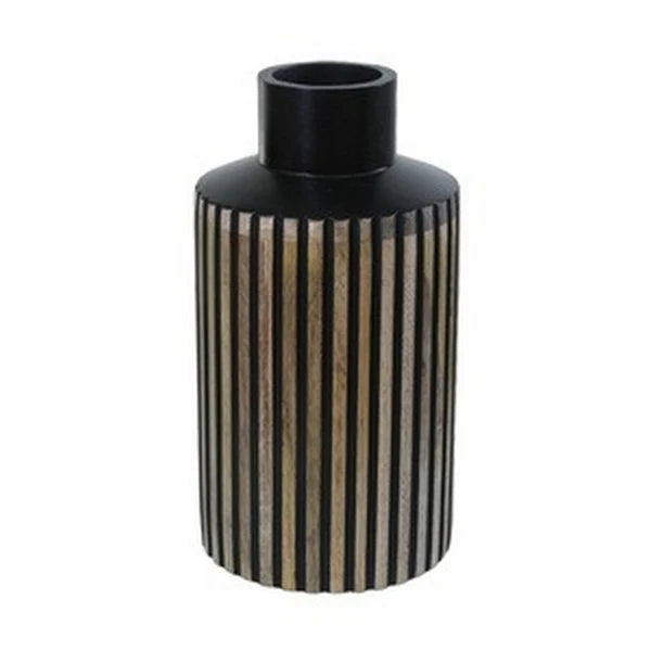 Wooden Ribbed Vase LG| Black-Brown