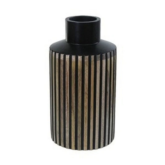 Wooden Ribbed Vase LG| Black-Brown