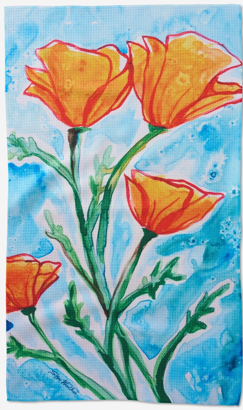 Golden Poppy Flowers-Tea Towel