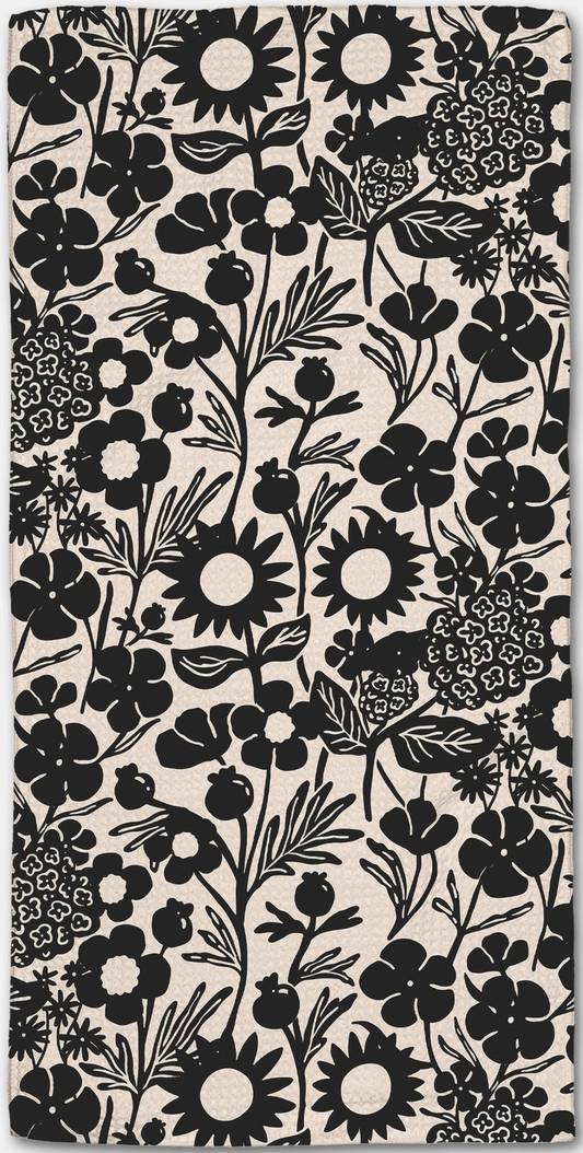 Black Flower Garden Bar Towel