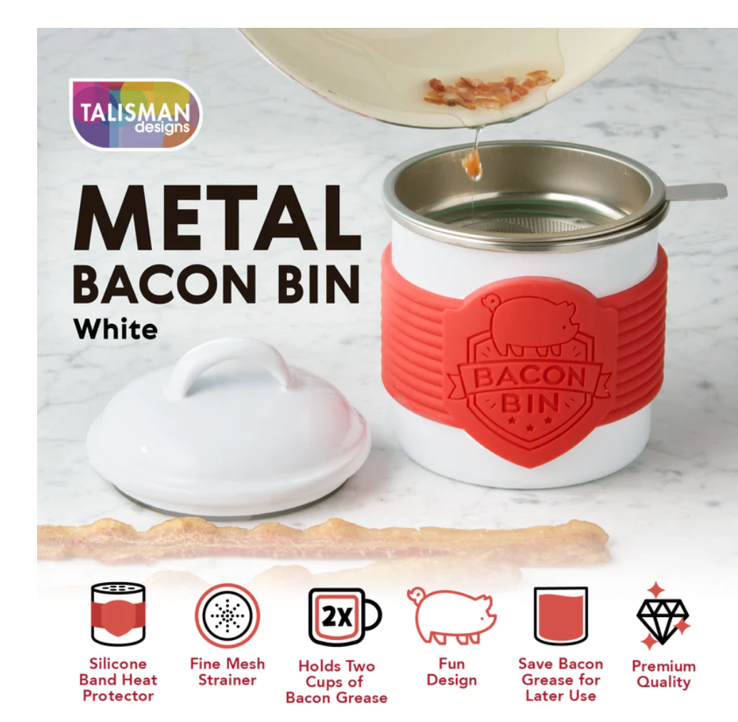 Metal Bacon Bin Grease Holder- White