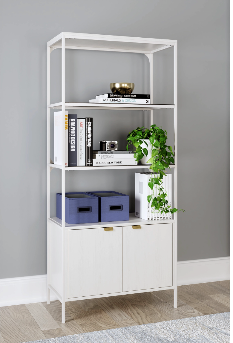 2 Door 72"  White Bookcase with 2 Shelves