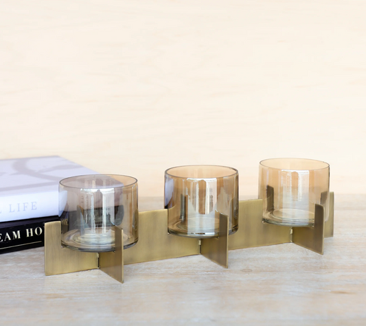 TRIPLE CANDLE HOLDER ANT. GOLD