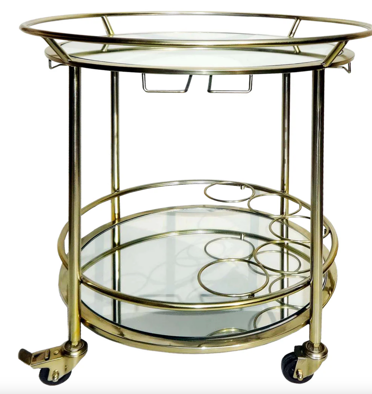 Gold  32"H  Round 2-Tier Rolling Cart