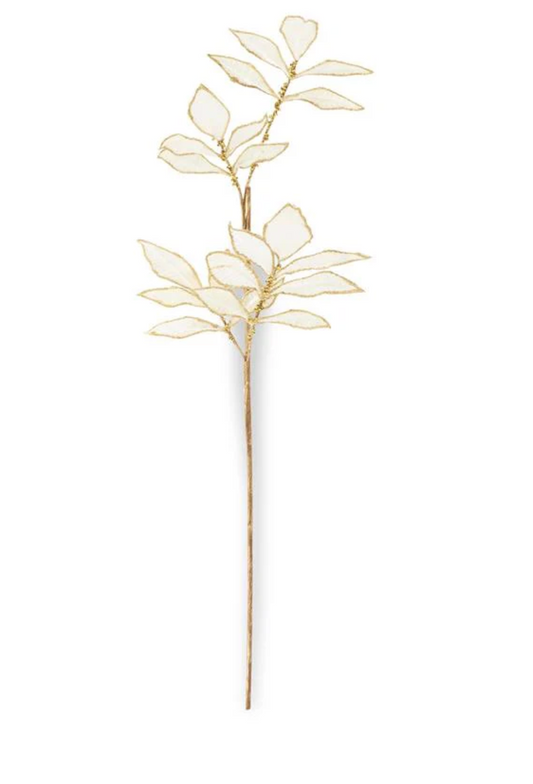 White Velvet Leaf Stem w/Gold Trim