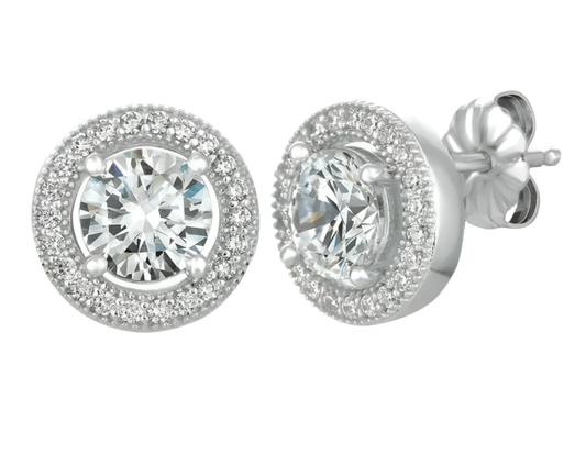 Halo Stud Earrings in Platinum