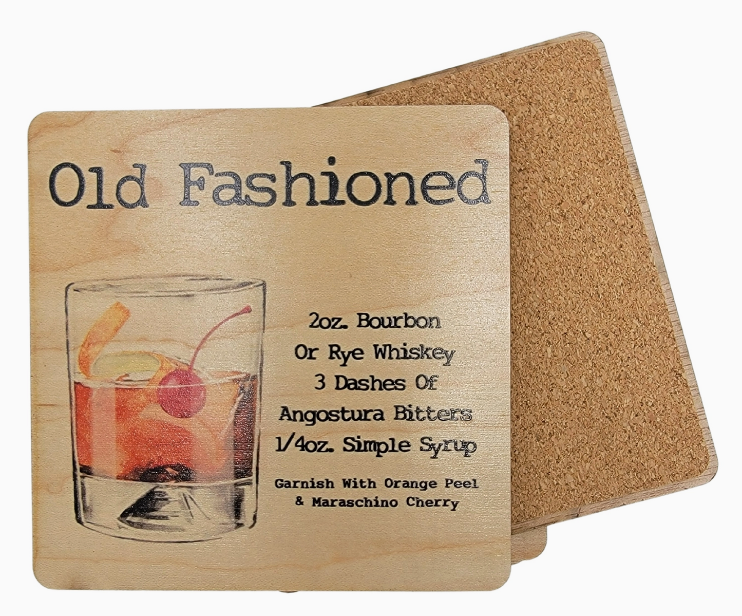 Old fashioned bourbon recipe coaster