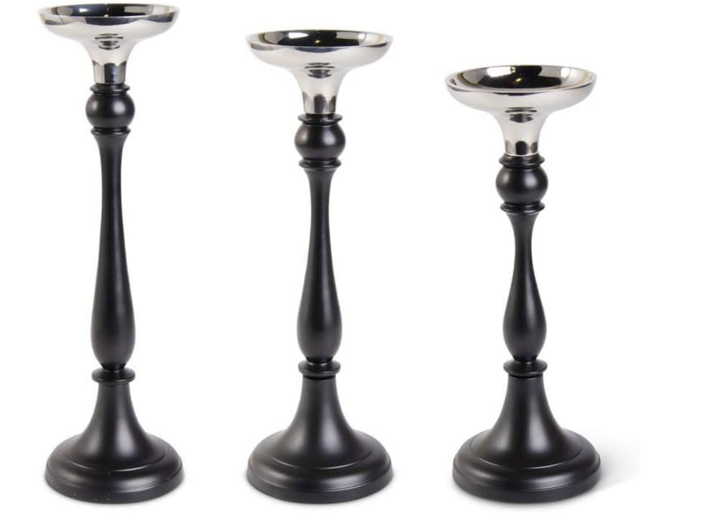 Set of 3 Black and Silver Metal Candlesticks