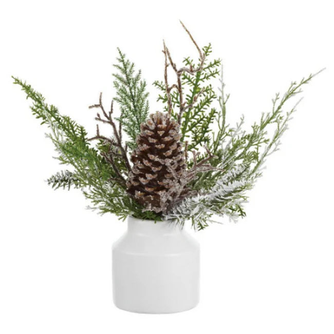 13" Iced Cone/Pine in Ceramic Vase