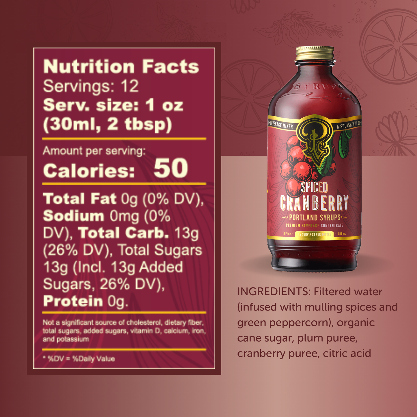 Spiced Cranberry Syrup 12 oz - Cocktail | Mocktail Drink Mix