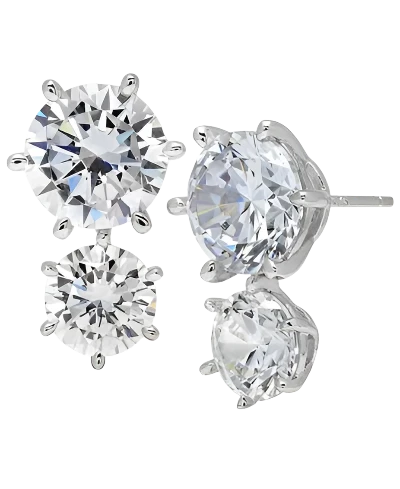 Double Cubic Zirconia Stud Earrings in Platinum