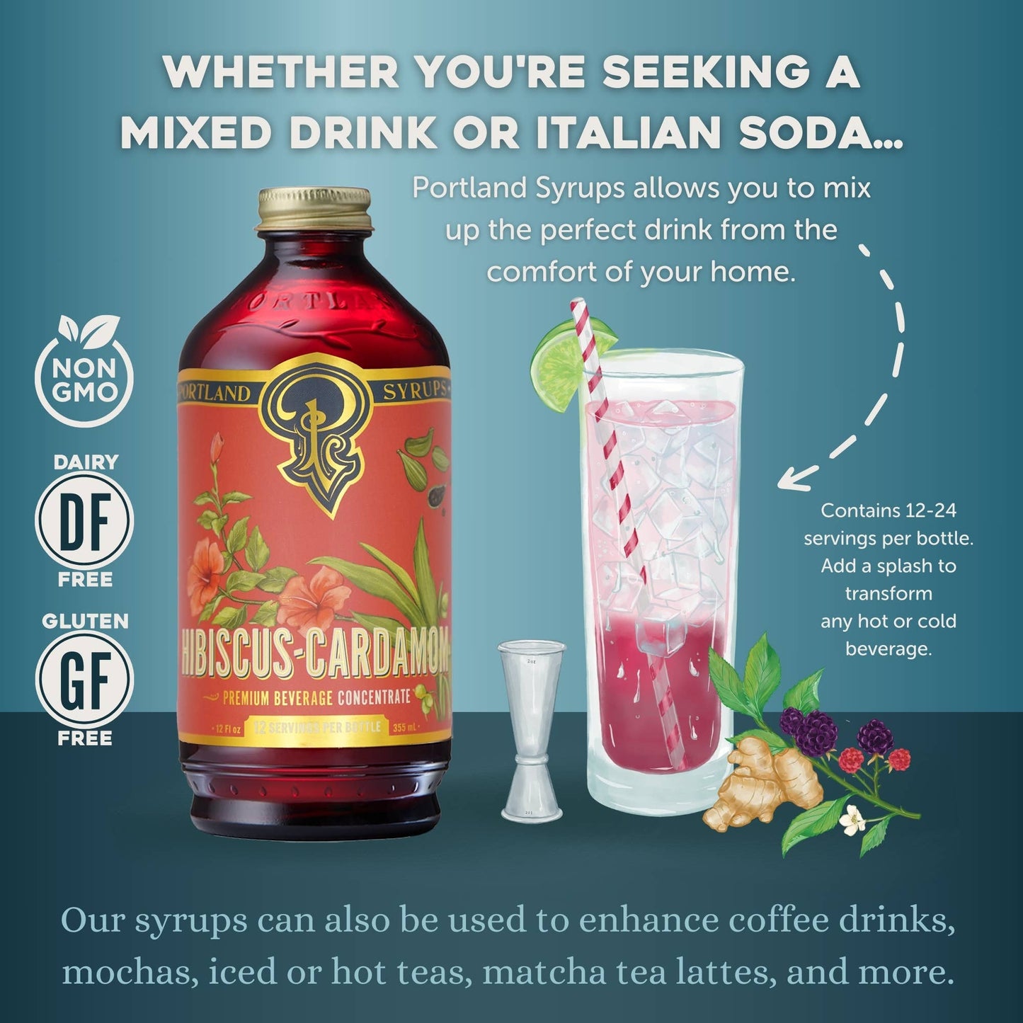 Hibiscus Cardamom Syrup 12 oz  - Cocktail |Mocktail Mixer