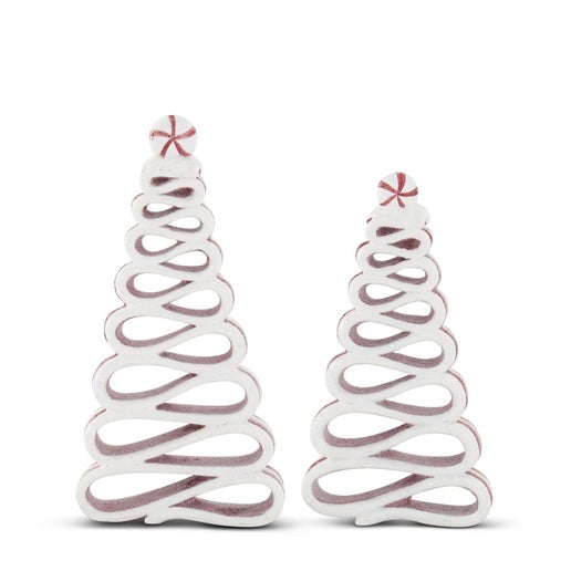 GLITTERED RED & WHITE RESIN RIBBON CANDY CHRISTMAS TREES