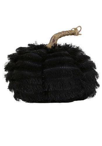 7in Black eyelash fringe fabric pumpkin with Resin