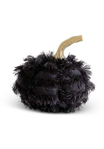4in Black Eyelash Fringe Fabric pumpkin with Resin