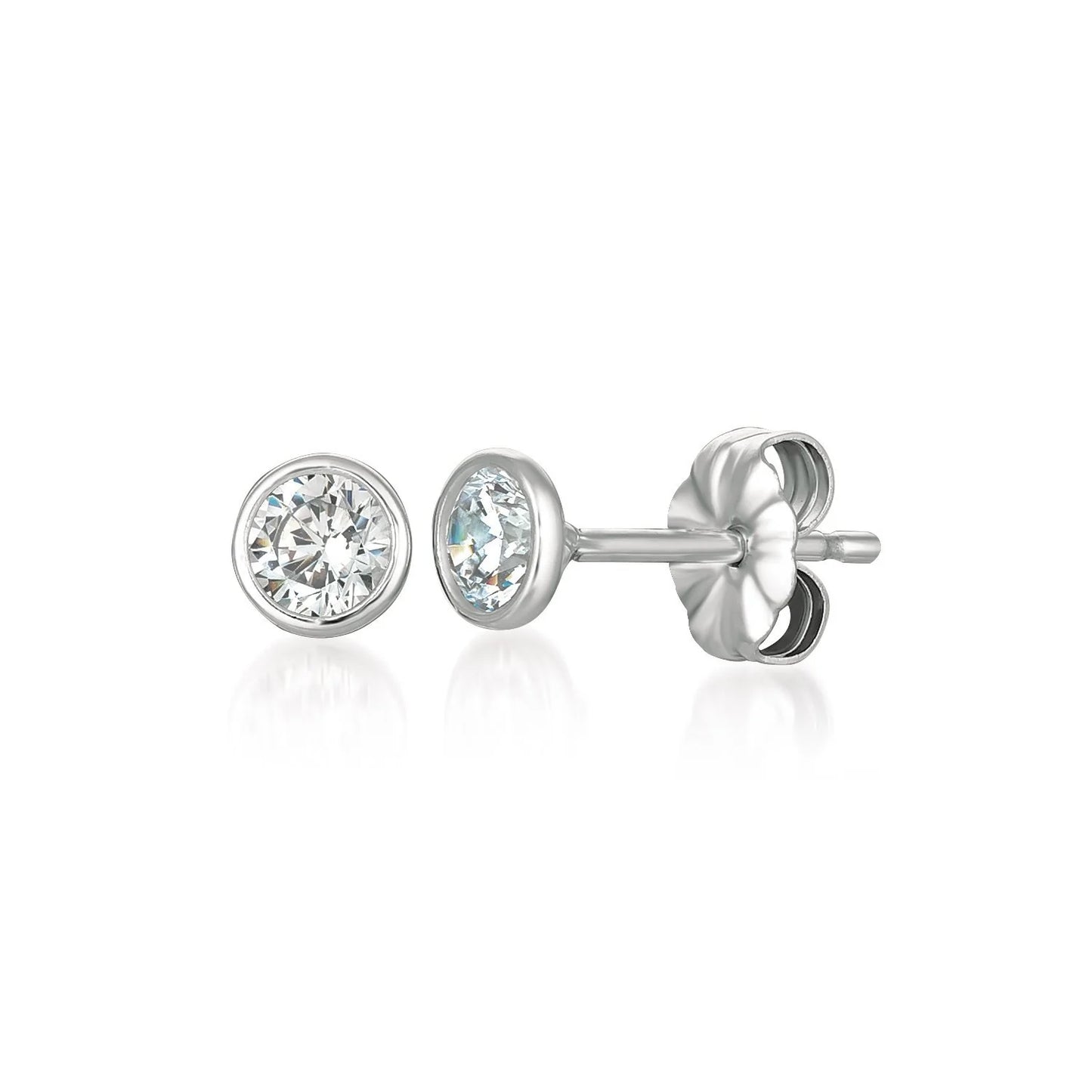 Cubic Zirconia Bezel Stud Earrings in Platinum